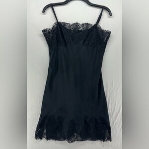 Gold Hawk Black Lace Trim Slip Dress Mini Sexy Cocktail Party Silk Womens Size L